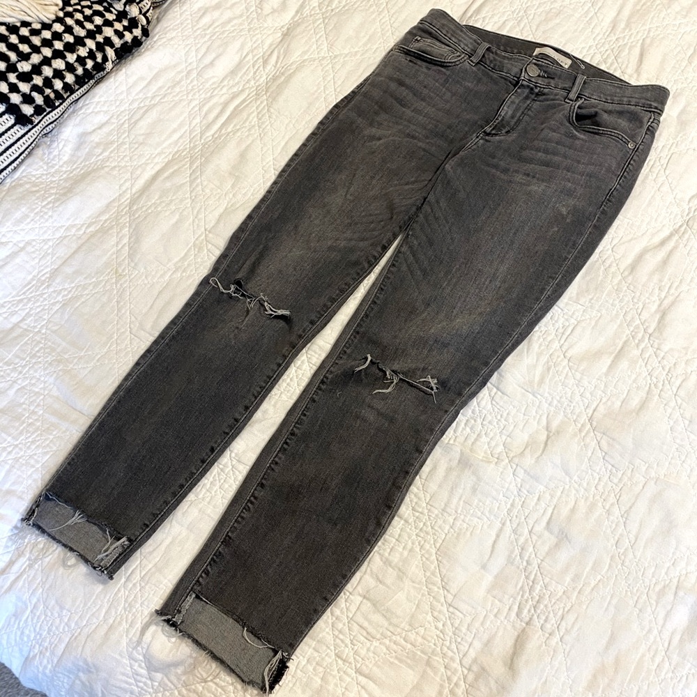 LOFT step hem mid rise skinny gray wash